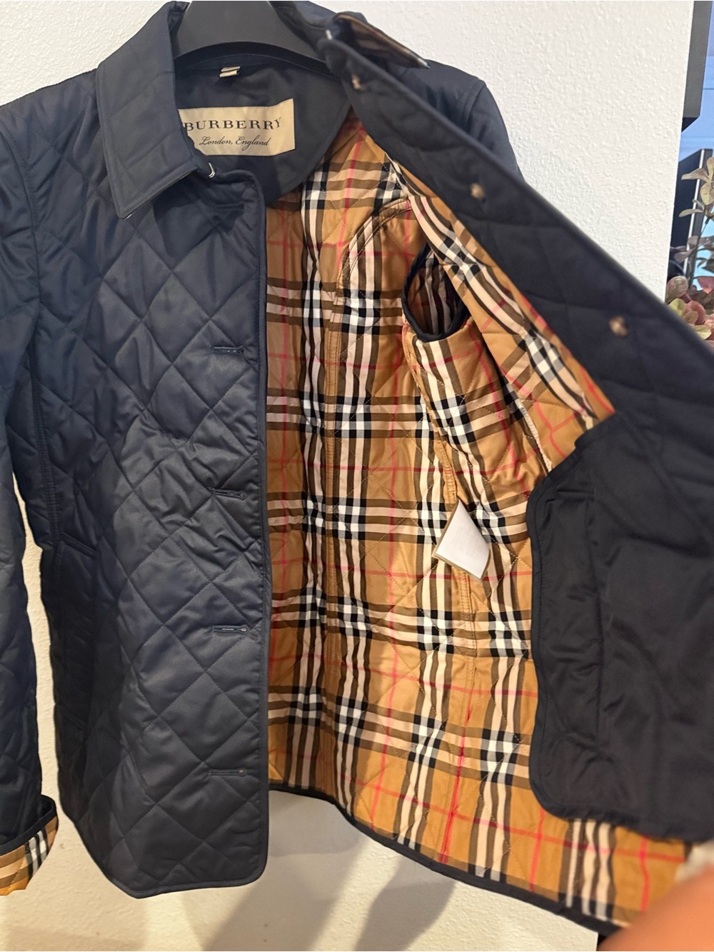 Burberry Navy Quilted Utility Jacket with Signature Check Trim - Picture 4 of 9